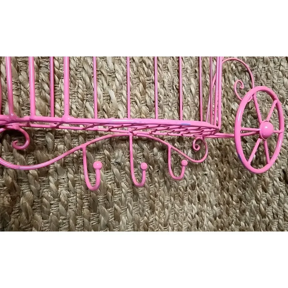 PINK PRINCESS CINDERELLA’S CARRIAGE WIRE WALL SHELF WITH HOOKS 22” HOME DECOR